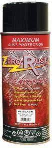 DESCRIPTION: (6) RUST STOPPING SPRAY PAINT BRAND/MODEL: ZERO RUST #ZR BLACK 275 INFORMATION: NON FLAT BLACK RETAIL$: $12.00 EA SIZE: 12 OZ QTY: 6