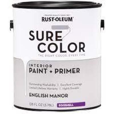 DESCRIPTION: (2) SURE COLOR PAINT AND PRIMER BRAND/MODEL: RUST-OLEUM INFORMATION: EGGSHELL WHITE RETAIL$: $18.97/EA SIZE: 1 GALLON QTY: 2