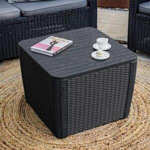 DESCRIPTION: LUZON OUTDOOR STORAGE TABLE BRAND/MODEL: KETER RETAIL$: $79.99 SIZE: 22"X22"X16.5" QTY: 1