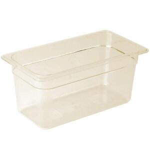 DESCRIPTION: (6) 1/3 SIZE AMBER HIGH HEAT PLASTIC INSERTS (NEW) BRAND/MODEL: CAMBRO 36HP150 SIZE: 6" DEEP QTY: 6