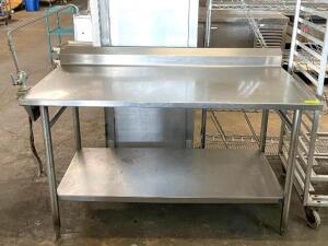 DESCRIPTION: 5' STAINLESS STEEL TABLE WITH FAUCET ATTACHMENT AND WELDED UNDERSHELF SIZE: 60" QTY: 1