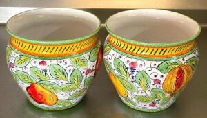 DESCRIPTION: (2) HAND PAINTED VASES SIZE: 9"X8.5" QTY: 2