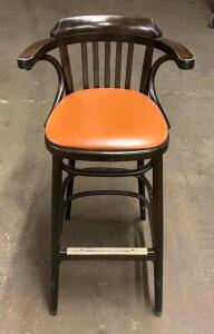 DESCRIPTION: (4) WOODEN BAR STOOLS WITH VINYL SEAT QTY: 4