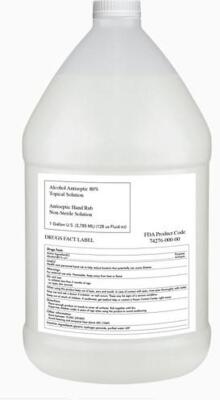 DESCRIPTION: (2) ALCOHOL ANTISEPTIC BRAND/MODEL: TOPICAL SOLUTION HAND RUB INFORMATION: 80% RETAIL$: $40.00 EA SIZE: 1 GALLON QTY: 2