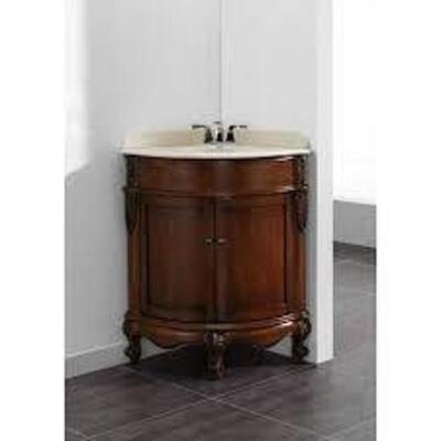 32.75 IN. W X 25.70 IN. D VANITY IN DARK CHERRY WITH MARBLE VANITY TOP IN CREAM WITH WHITE BASIN BRAND/MODEL HOME DECORATORS COLLECTION RE