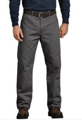 (3) - DICKIES 32X34 RELAXED FIT STRAIGHT LEG CARPENTER DUCK PANTS, DARK GRAY