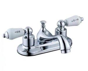 TEAPOT 4 IN. CENTERSET 2-HANDLE LOW-ARC BATHROOM FAUCET IN CHROME