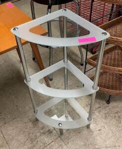 12" X 31" CORNER ACCENT TABLE WITH GLASS SHELVES