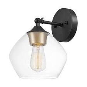 (2) HARROW 1-LIGHT MATTE BLACK WALL SCONCE WITH CLEAR GLASS SHADE BRAND/MODEL GLOBE RETAIL PRICE: $33.85 EACH THIS LOT IS SOLD BY THE PIEC