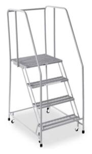 DESCRIPTION: (1) ROLLING STEP LADDER BRAND/MODEL: COTTERMAN/150R1820A1E10B3C1P6 INFORMATION: 4-STEP/GRAY/WIRE-STEP THREAD/MISSING WHEEL, SEE FOR INSPE