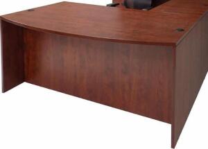 DESCRIPTION: (1) VALENCIA STRAIGHT DESK SHELL BRAND/MODEL: ALERA/164964 INFORMATION: MED CHERRY FINISH/3-DRAWERS RETAIL$: 312.99 SIZE: 71"W X 41-1/4"D