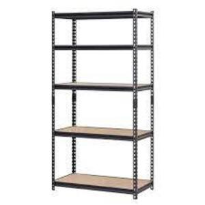 BLACK 5-TIER HEAVY DUTY STEEL GARAGE STORAGE SHELVING (36 IN. W X 72 IN. H X 18 IN. D) BRAND/MODEL MUSCLE RACK RETAIL PRICE: $89.98 QUANTI