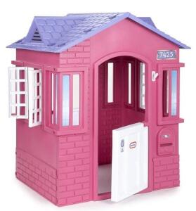 DESCRIPTION: (1) CAPE COTTAGE HOUSE BRAND/MODEL: LITTLE TIKES/653612MX INFORMATION: PINK & PURPLE/WINDOW SHUTTERS RETAIL$: 132.00 SIZE: 42.75"L X 35"W