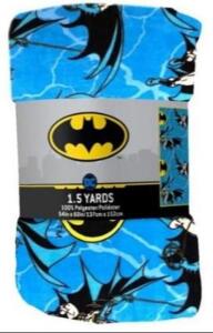 DESCRIPTION: (2) BATMAN FLEECE FABRIC BRAND/MODEL: DC COMICS/52023 INFORMATION: BLUE/POLYESTER RETAIL$: 29.99 EACH SIZE: 54" X 60" QTY: 2