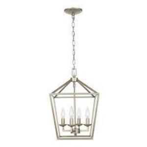 WEYBURN 4-LIGHT ANTIQUE SILVER LEAF CAGED CHANDELIER BRAND/MODEL HOME DECORATORS COLLECTION RETAIL PRICE: $109.97 QUANTITY 1