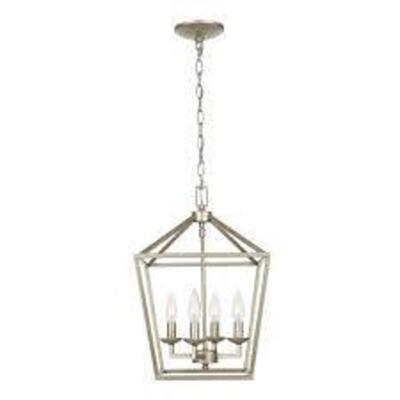WEYBURN 4-LIGHT ANTIQUE SILVER LEAF CAGED CHANDELIER BRAND/MODEL HOME DECORATORS COLLECTION RETAIL PRICE: $109.97 QUANTITY 1