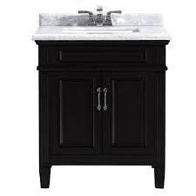 Blaine 30 in. Vanity in Black with Marble Vanity Top in Carrara White