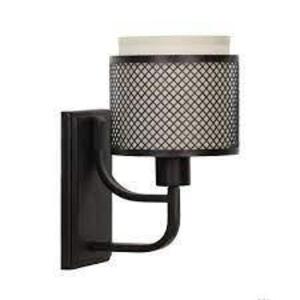 SUMMIT COLLECTION 1-LIGHT BRONZE MESH WALL SCONCE WITH INNER CREAM FABRIC SHADE BRAND/MODEL HOME DECORATORS COLLECTION RETAIL PRICE: $46.8