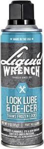 DESCRIPTION: (6) LOCK LUBRICANT AND DE-ICER BRAND/MODEL: LIQUID WRENCH # LLDO3 RETAIL$: $27.99 TOAL SIZE: 3 OZ QTY: 6