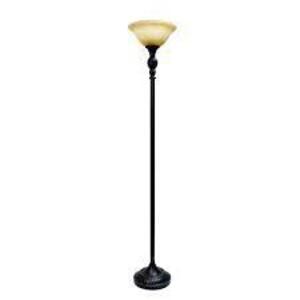 1-LIGHT 71 IN. RESTORATION BRONZE TORCHIERE FLOOR LAMP WITH MARBELIZED AMBER GLASS SHADE RETAIL PRICE: $49.99 QUANTITY 1