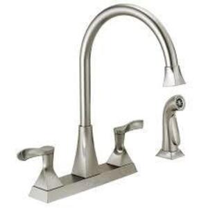 EVERLY 2-HANDLE STANDARD KITCHEN FAUCET WITH SPRAY IN STAINLESS BRAND/MODEL DELTA RETAIL PRICE: $129.00 QUANTITY 1