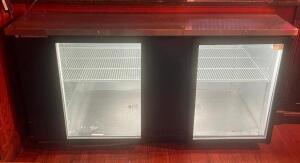 69" TWO SECTION GLASS DOOR BAR BACK COOLER WITH SIDE BOTTLE OPENER