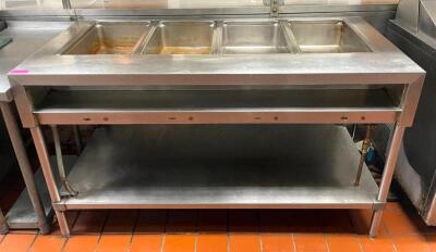 4-WELL ELECTRIC STAINLESS STEEL STEAM TABLE WITH ENCLOSED WELLS AND STAINLESS UNDERSHELF