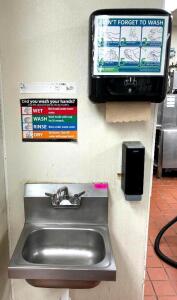 WALL MOUNT STAINLESS STEEL HAND SINK WITH PAPER TOWEL AND SOAP DISPENSERS