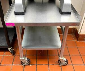 24" STAINLESS STEEL EQUIPMENT STAND WITH WELDED STAINLESS UNDERSHELF ON CASTERS