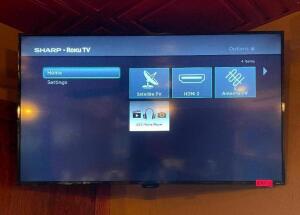 52" ROKU SMART TELEVISION WITH HANGING CEILING MOUNT AND REMOTE