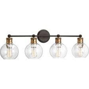 HANSFORD COLLECTION 4-LIGHT ANTIQUE BRONZE CLEAR GLASS COASTAL BATH VANITY LIGHT BRAND/MODEL PROGRESS LIGHTING RETAIL PRICE: $137.58 QUANT