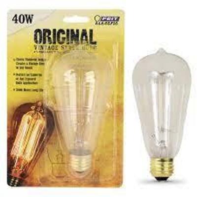 (6) 40W EQUIVALENT ST19 DIMMABLE INCANDESCENT AMBER GLASS VINTAGE EDISON LIGHT BULB WITH CAGE FILAMENT SOFT WHITE BRAND/MODEL FEIT ELECTRI