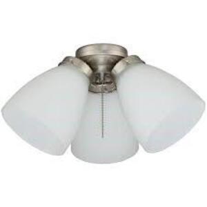 3-LIGHT BRUSHED NICKEL CEILING FAN SHADES LED LIGHT KIT BRAND/MODEL ELITE RETAIL PRICE: $30.87 QUANTITY 1