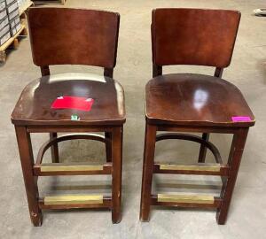 (2) WOOD FINISHED BAR STOOLS (SEE PHOTOS FOR CONDITION OF STOOLS) THIS LOT IS SOLD BY THE PIECE QUANTITY 2