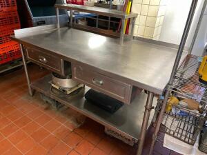 68" X 36" STAINLESS TABLE W/ RISER SHELF.