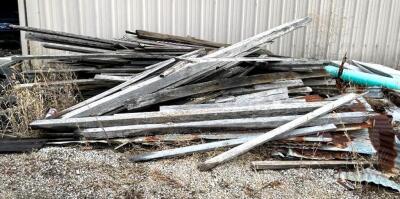 DESCRIPTION: ASSORTED SCRAP WOOD AND LUMBER AS SHOWN LOCATION: FRONT LOT LOCATION: 6249 LORENS LN. CEDAR HILL, MO 63016 QTY: 1