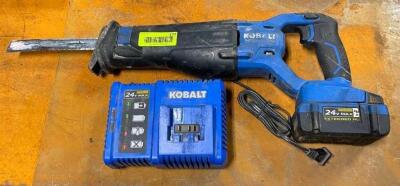 DESCRIPTION: 24V RECIPROCATING SAW WITH CHARGER BRAND/MODEL: KOBALT LOCATION: WAREHOUSE LOCATION: 6249 LORENS LN. CEDAR HILL, MO 63016 QTY: 1