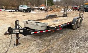 DESCRIPTION: 16' TRAILER WITH WHEEL RAMP AND TOOL BOX SIZE: 16'X82" LOCATION: BACK LOT LOCATION: 6249 LORENS LN. CEDAR HILL, MO 63016 QTY: 1