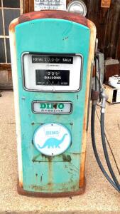 DESCRIPTION: VINTAGE DINO GASOLINE PUMP INFORMATION: HAS BROKEN GLASS LOCATION: FRONT ENTRANCE LOCATION: 6249 LORENS LN. CEDAR HILL, MO 63016 QTY: 1