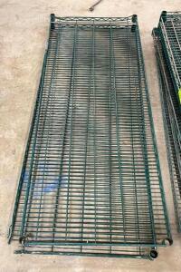 DESCRIPTION: 2-TIER WIRE SHELVING UNIT INFORMATION: COMES WITH (1) 4CT SET OF POLES, MISSING (1) CORNER BRACKET SIZE: 60"X24" LOCATION: WAREHOUSE LOCA