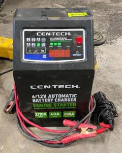 DESCRIPTION: 6/12V AUTOMATIC BATTERY CHARGER/ENGINE STARTER BRAND/MODEL: CEN-TECH LOCATION: WAREHOUSE LOCATION: 6249 LORENS LN. CEDAR HILL, MO 63016 Q