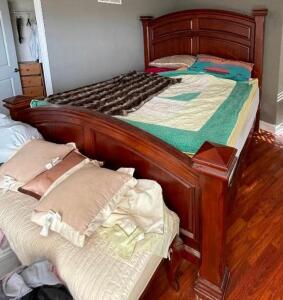 DESCRIPTION: QUEEN SIZED WOODEN BEDFRAME INFORMATION: BEDDING NOT INCLUDED LOCATION: HOUSE #2 LOCATION: 6521 WOODLAND DRIVE CEDAR HILL, MO 63016 QTY: