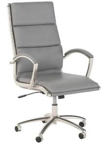 DESCRIPTION: (1) MODELO HIGH BACK OFFICE CHAIR BRAND/MODEL: BUSH BUSINESS/CH1701DGL-03 INFORMATION: LIGHT GRAY/LEATHER/ADJUSTABLE RETAIL$: 699.00 SIZE