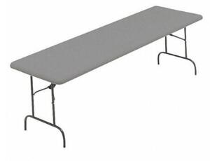 DESCRIPTION: (1) FOLDING TABLE BRAND/MODEL: ICEBERG/65537 INFORMATION: CHARCOAL/BLOW MOLDED/LOAD RATING: 2000 LBS RETAIL$: 151.99 SIZE: 30"W X 96"L X