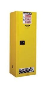 DESCRIPTION: (1) FLAMMABLE LIQUID STORAGE CABINET BRAND/MODEL: JUSTRITE/8922220 INFORMATION: YELLOW/CLOSE DOOR/CAPACITY: 22 GAL RETAIL$: 1,244.00 SIZE