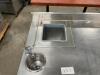 7' CUSTOM STAINLESS STEEL COOKING STATION WITH FOOD WARMER, WASH SINK, AND STORAGE - 8