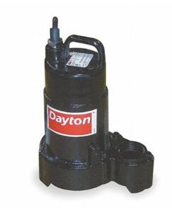 DESCRIPTION: (1) SUBMERSIBLE SUMP PUMP BRAND/MODEL: DAYTON/4HU68 INFORMATION: CAST-IRON/BLACK/MAX HEAD: 30' RETAIL$: 204.54 SIZE: 11-3/4"H X 8-1/2"BOD