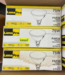 (3) - BOXES OF PAR38 FROST HALOGEN LIGHT BULBS