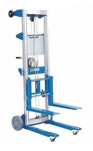 DESCRIPTION: (1) MANUAL FORK-OVER STACKER BRAND/MODEL: GENIE/GL-8-STD INFORMATION: SILVER & BLUE/LOAD CAPACITY: 400 LBS RETAIL$: 2,085.77 SIZE: 22-1/2