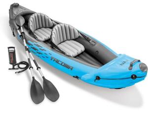 DESCRIPTION: (1) INFLATABLE TACOMA KAYAK BRAND/MODEL: INTEX/68311AY INFORMATION: 2-ADJUSTABLE/BLUE & GRAY RETAIL$: 149.99 SIZE: 17"W X 13"H X 24"L QTY